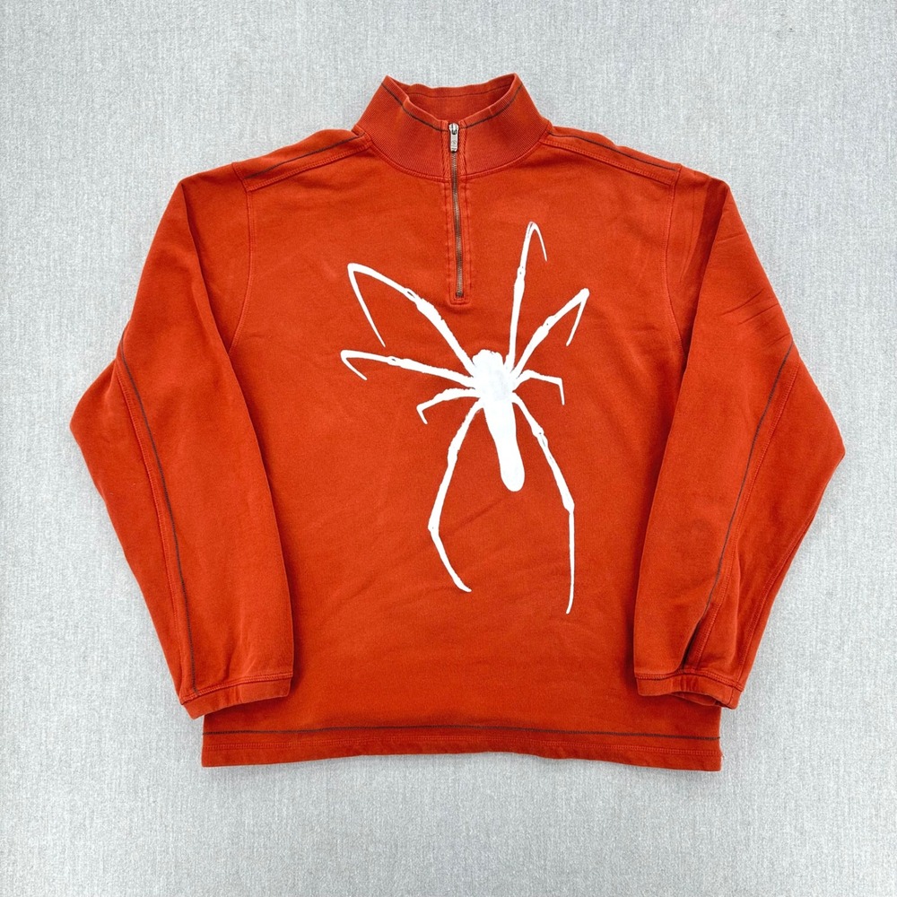 Margaritaville Pullover Mens XL Orange Spider Graphic 1/4 Zip Mock Neck Cotton